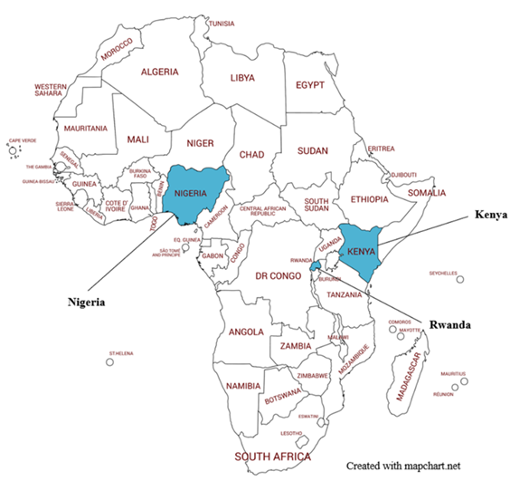 Map of Africa, Countries of Focus in Blue