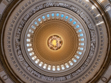 Inside the capitol building, the ceiling